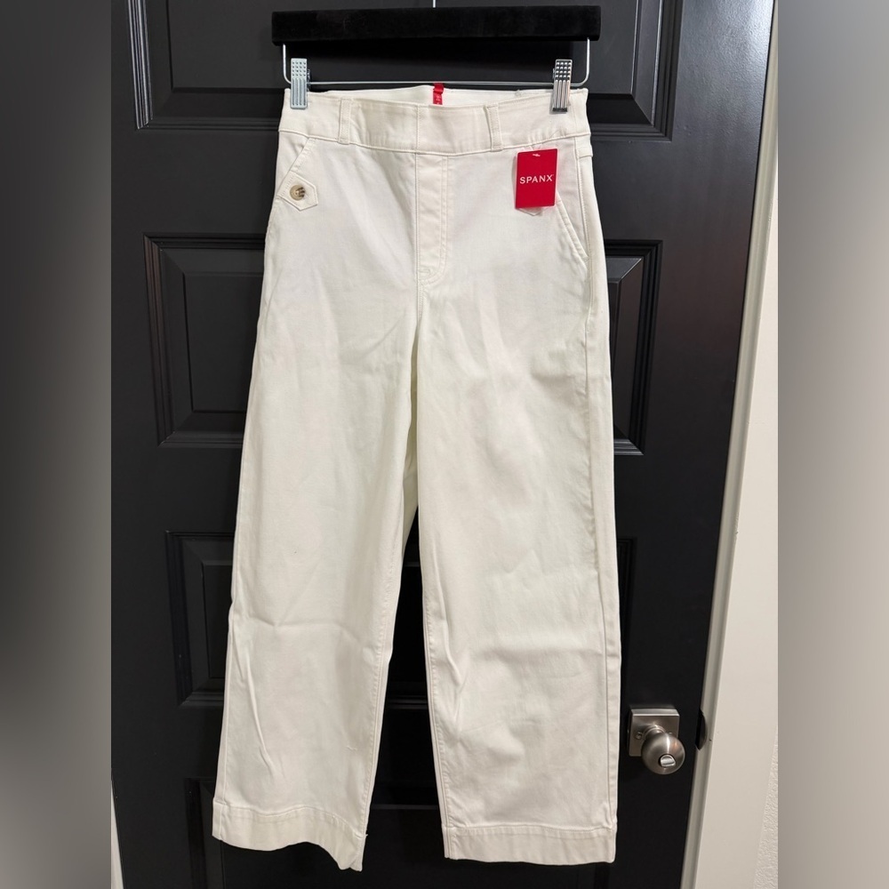 NWT SPANX, Stretch Twill Cropped Wide Leg in Bright White, Multiple Sizes - Picture 2 of 8